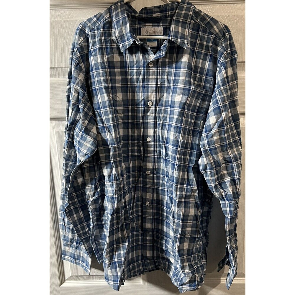 Columbia Mens Size XL Blue Plaid Button Up Pocket Long Sleeve Collared Outdoors